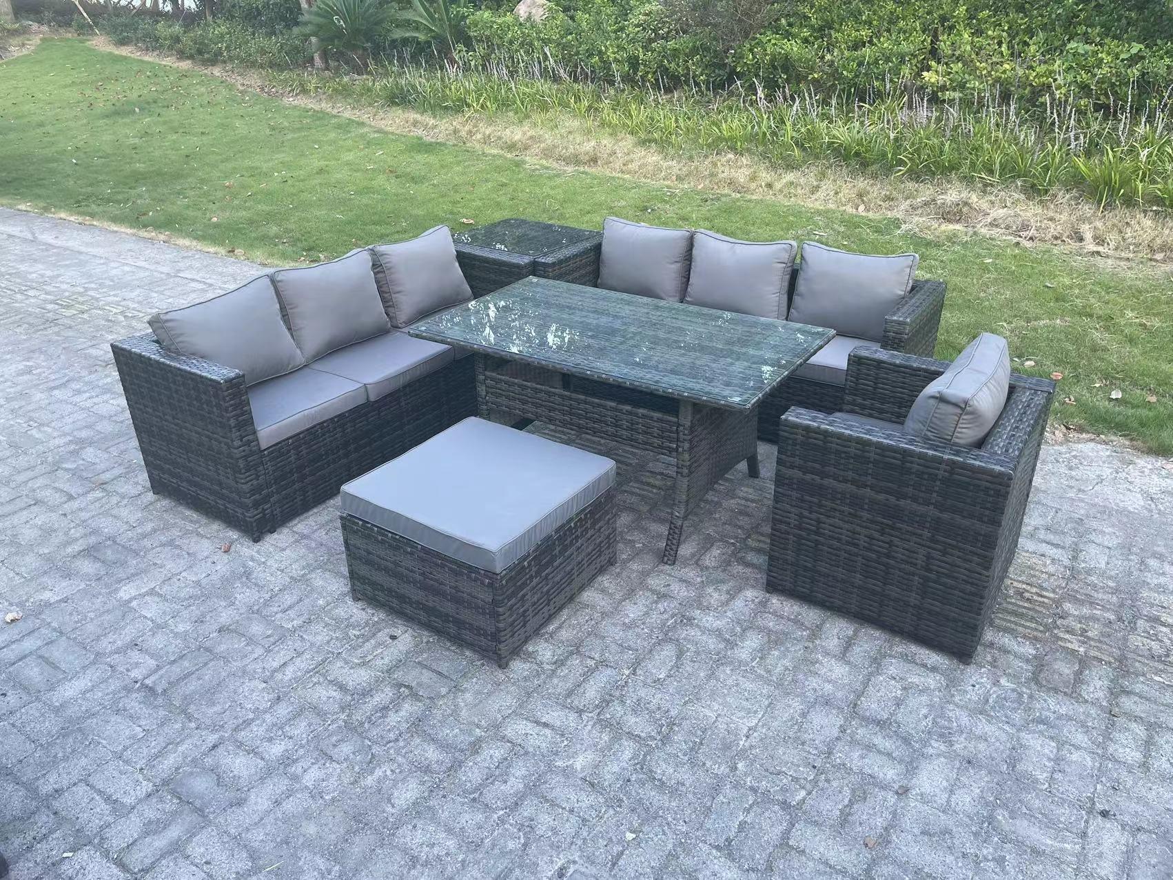 8 Seater Outdoor Lounge Sofa Garden Furniture Set Patio Chair Rattan Rectangular Dining Table